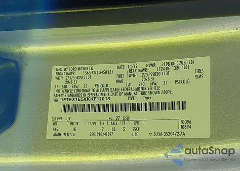 2019 Ford F-150 Xl z USA, uszkodzony, nr VIN 1FTFX1E5XKKF11013